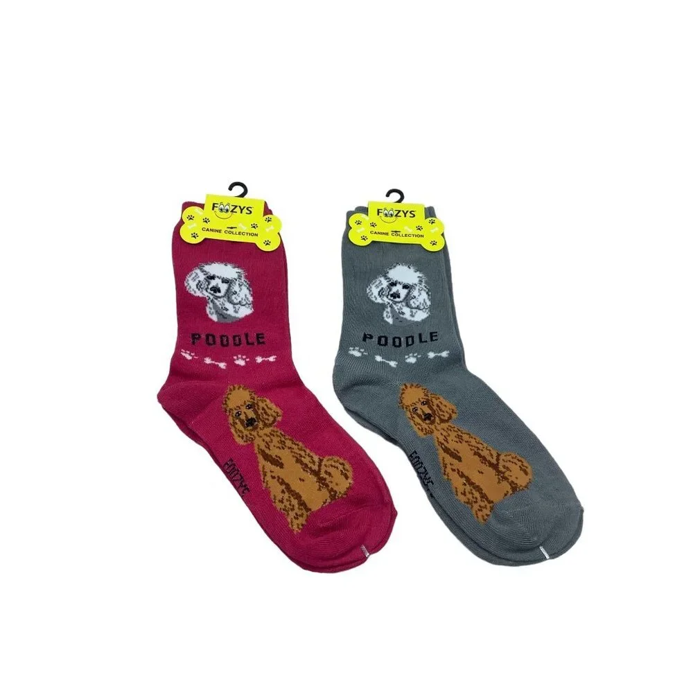 Poodle Dog Crew Socks Size 9-11 2 Pairs Pink Gray NWT NEW